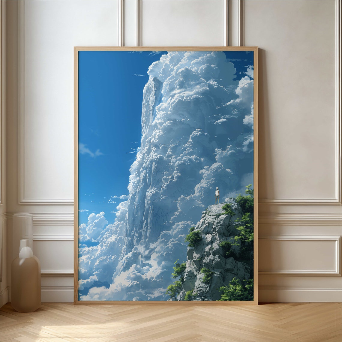 Dreamy Cloud Waterfall Cliffside Anime Sky Landscape Art Poster