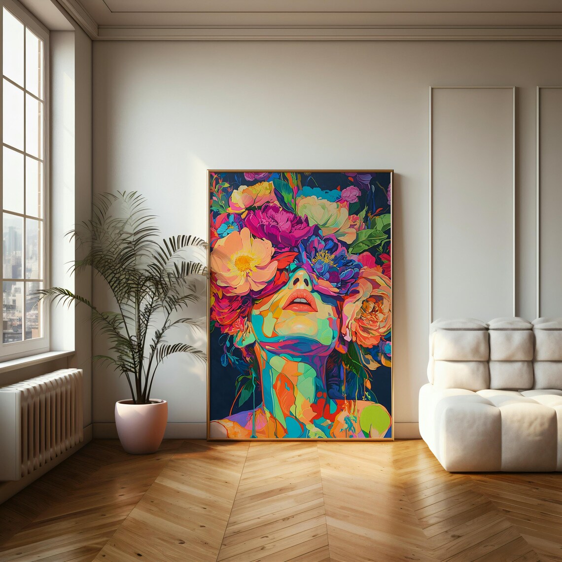 Contemporary Floral Woman Embracing Nature Art Print - Image 2