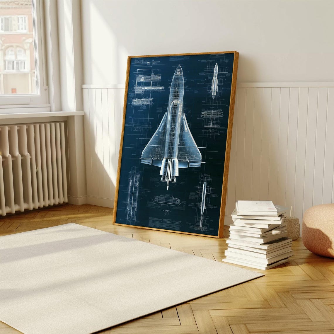 Space Shuttle Technical Schematic Drawing on Dark Background Poster - Image 5