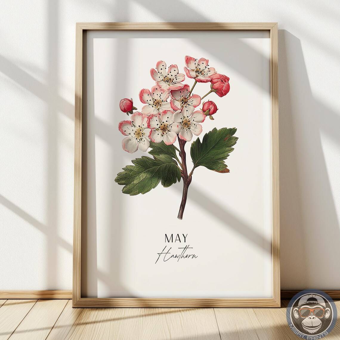 Hawthorn Print May Birth Flower Botanical Art