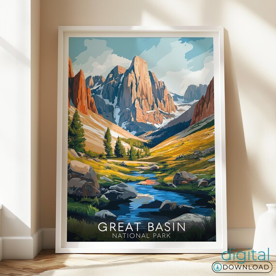 Great Basin National Park Wall Art Nevada Poster Illustration Nv001dd
