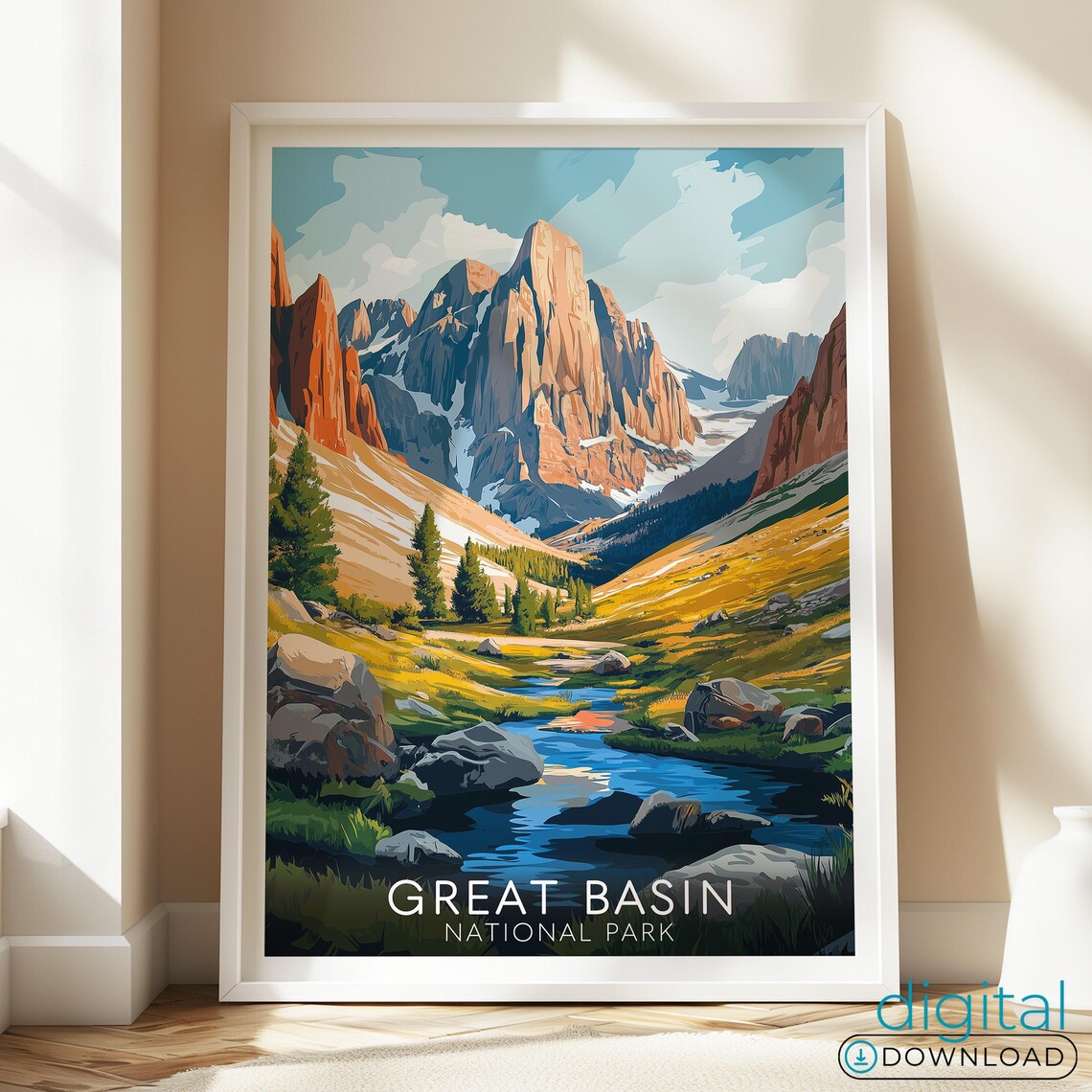 Great Basin National Park Alpine Valley River Scene Travel Poster