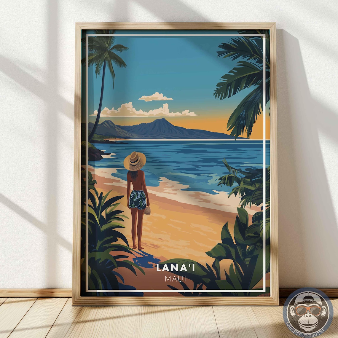 Lanai Maui Sunset Beach Woman With Sun Hat Tropical Travel Poster