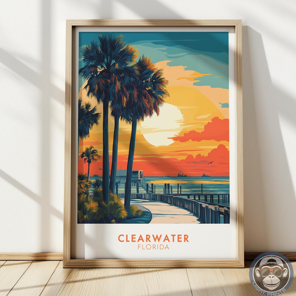 Clearwater Beach Sunset Travel Poster, Florida Coast