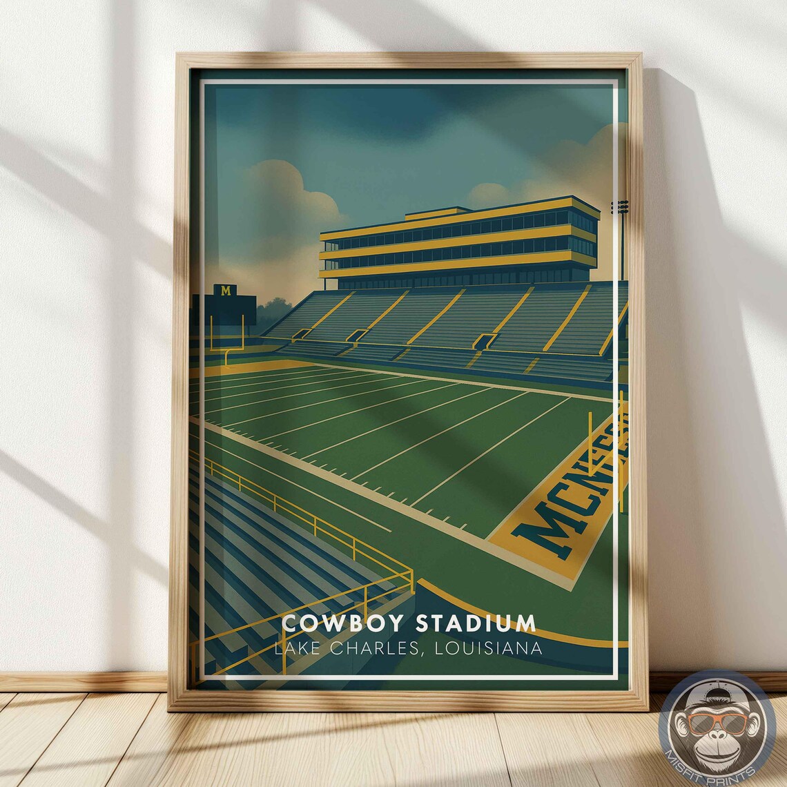 Cowboy Stadium Lake Charles Louisiana Vintage Football Poster