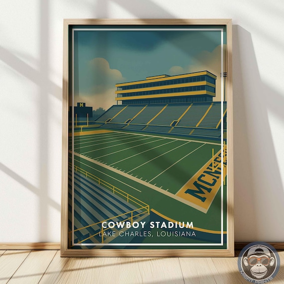 Cowboy Stadium Lake Charles Louisiana Vintage Football Poster