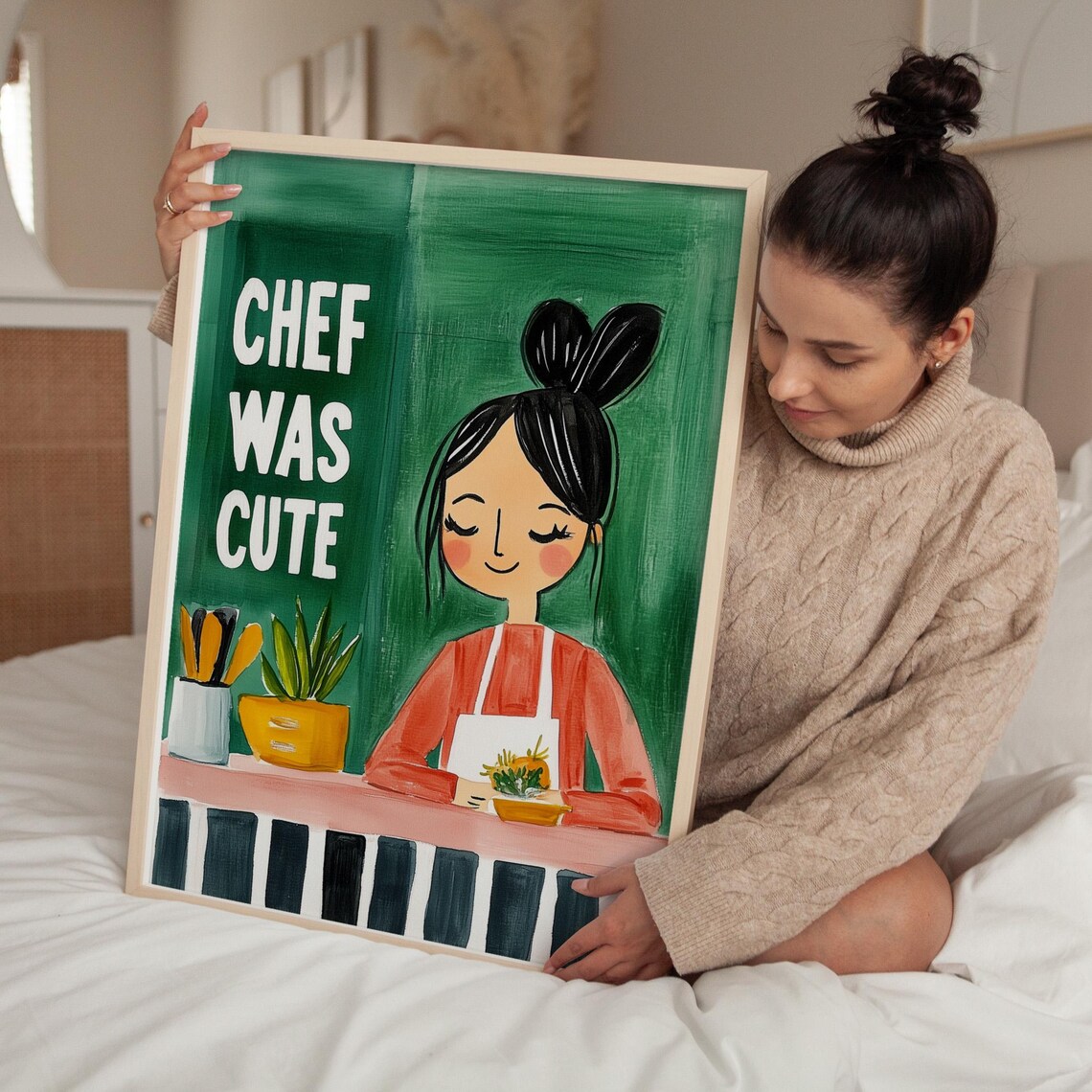 Chef Was Cute Whimsical Kitchen Art Print