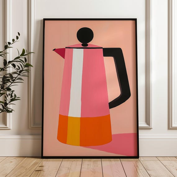 Coffee Kitchen Decor Coffee Lover Kitchen Wall Art Print Pink Orange Illustration Art Cup Of Coffee Art Print