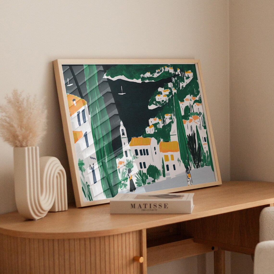 Mediterranean Village Travel Poster, Coastal Hillside - Image 6