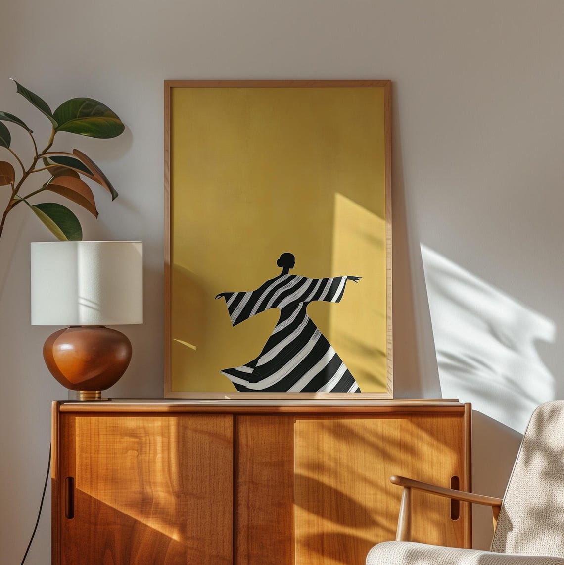 Striped Gown Dancer Silhouette Mustard Yellow Minimalist Dance Poster - Image 2