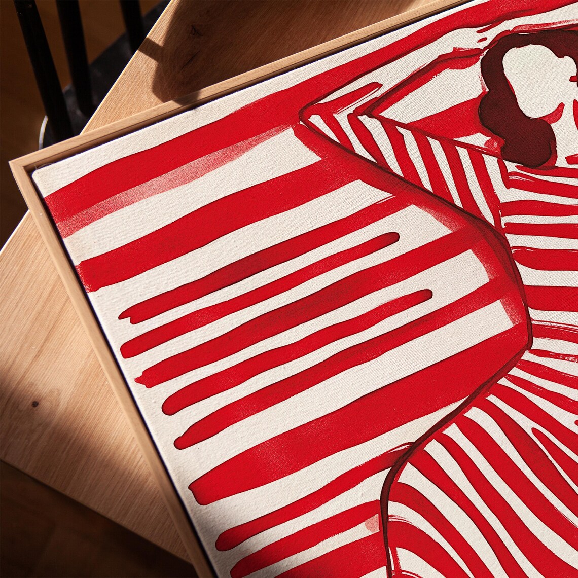 Red Striped Woman Dancing Arms Raised Joyful Movement Poster - Image 2