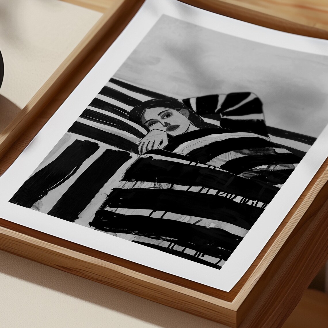 Contemporary Black And White Striped Art Print - Image 3