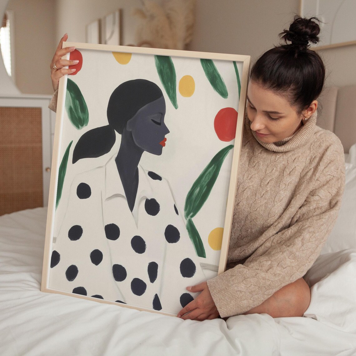 Woman In Polka Dot Robe With Botanical Leaves Portrait Poster - Image 5