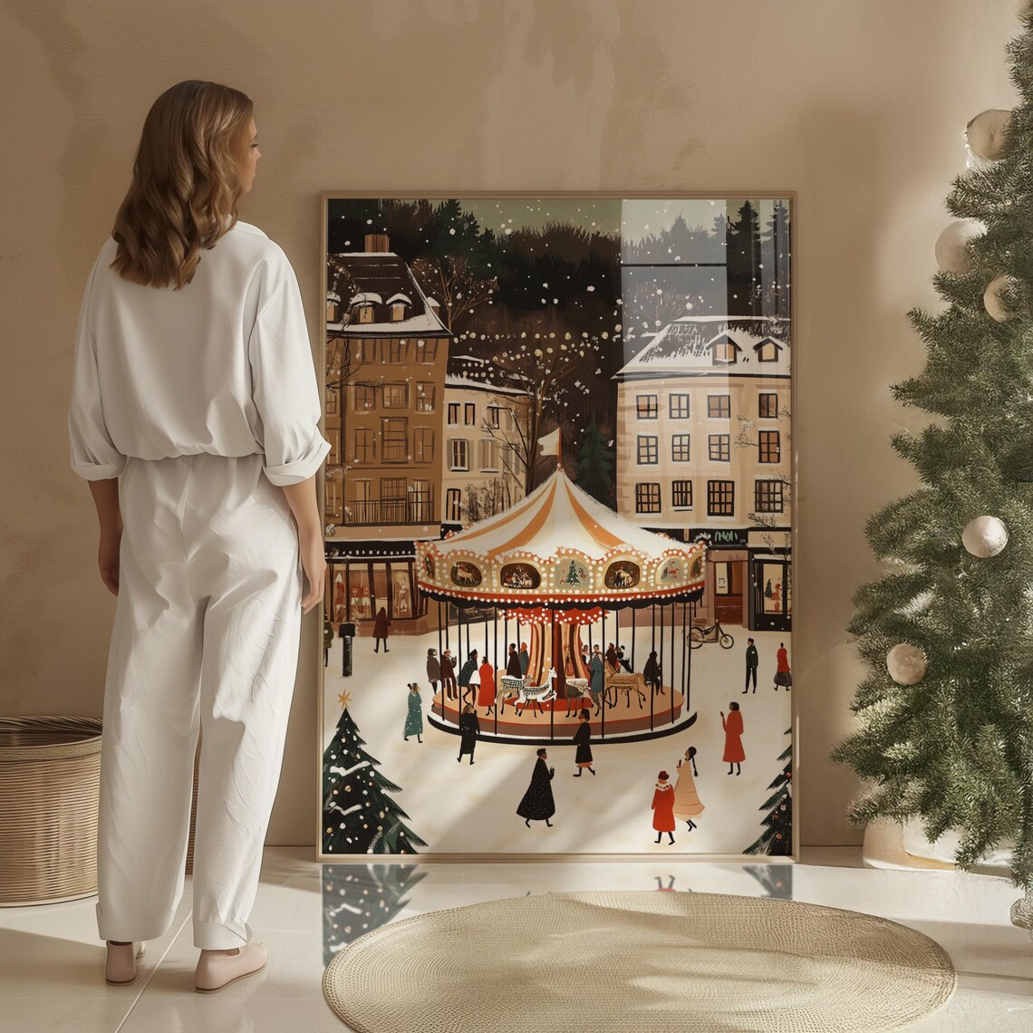 Retro Christmas Market Art Print, Mid-Century Holiday Decor - Image 2