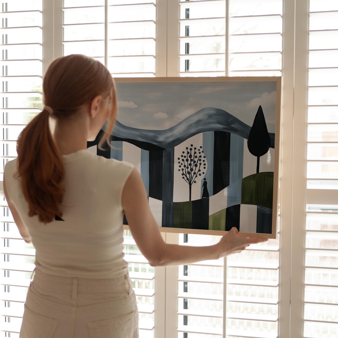 Abstract Landscape With Figures And Trees, Minimalist Mountain Scene - Image 4