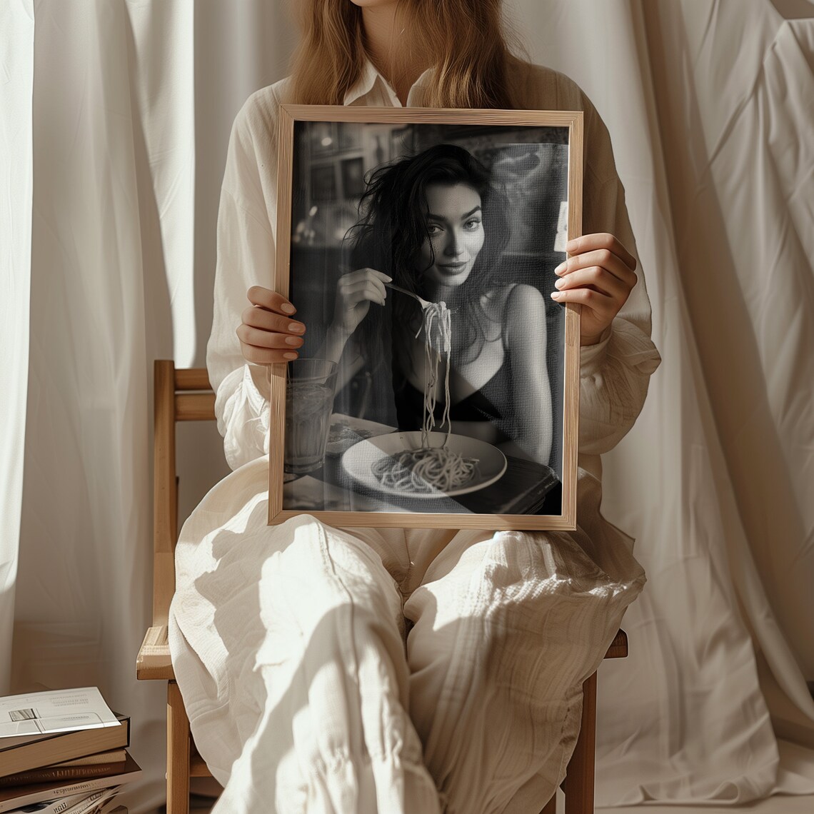 Sexy Woman Eating Pasta Black And White Art Vintage Wall Art Funny Art Pasta Picnic On Lake Picnic On Lake Art - Image 2
