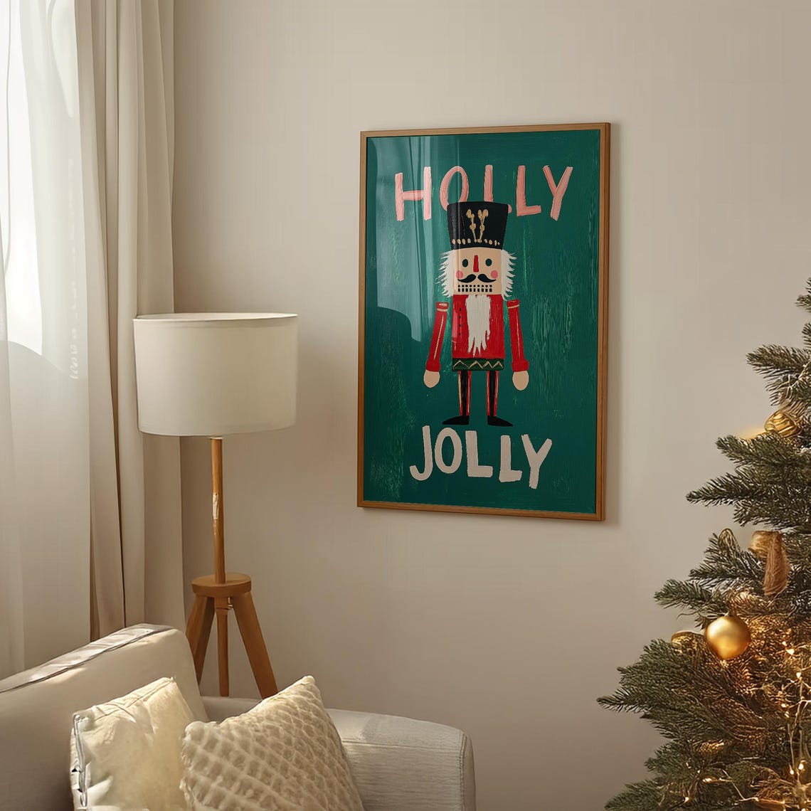 Holly Jolly Nutcracker Soldier in Folk Art Christmas Style Poster - Image 3