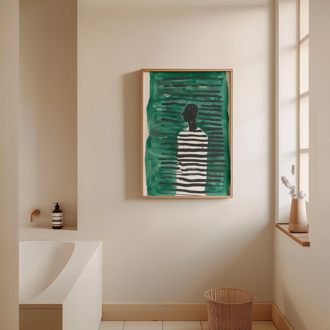 Emerald Green Abstract Profile Striped Dress Modern Figure Poster - Image 3