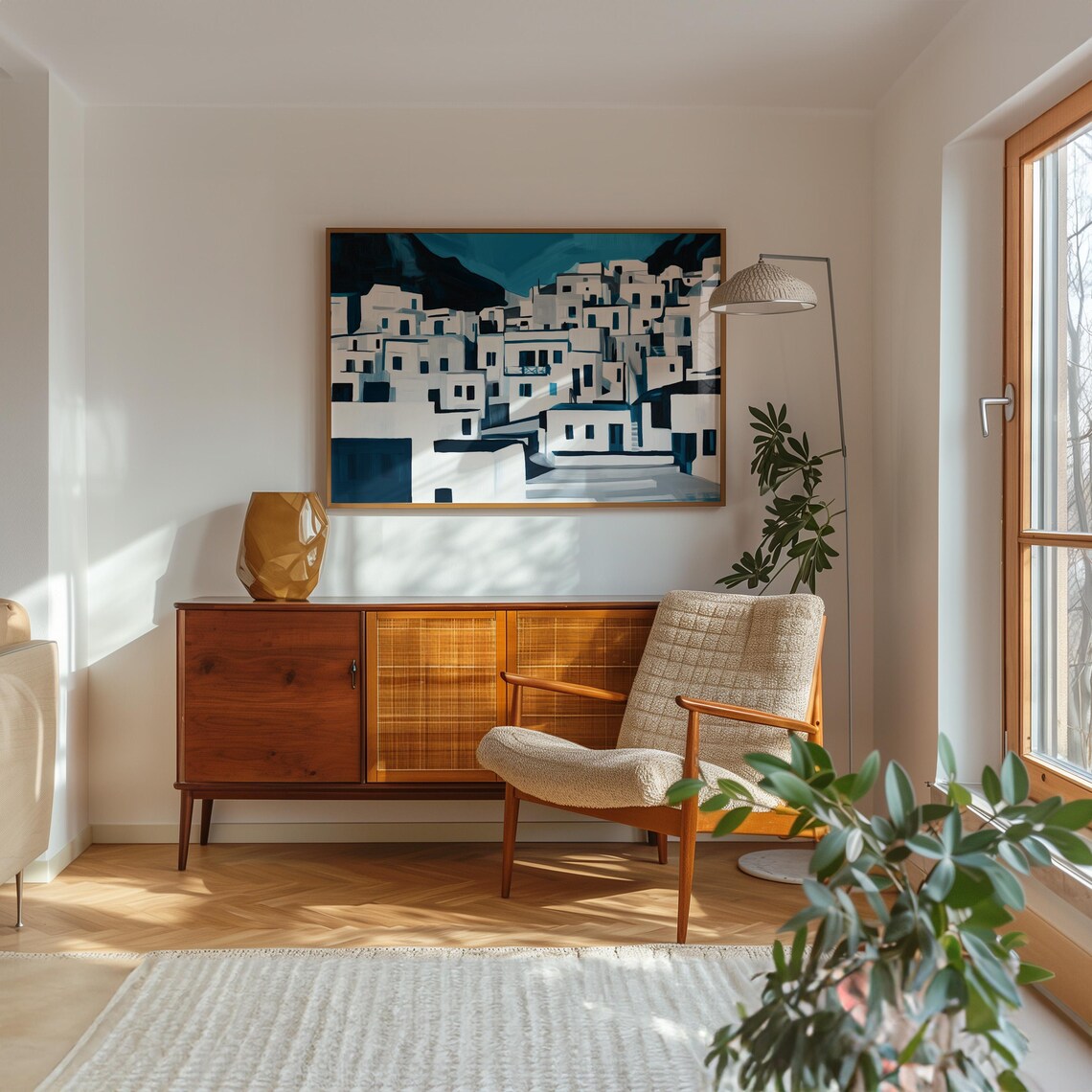 Whitewashed Greek Village, Minimalist Cycladic Art Poster - Image 5