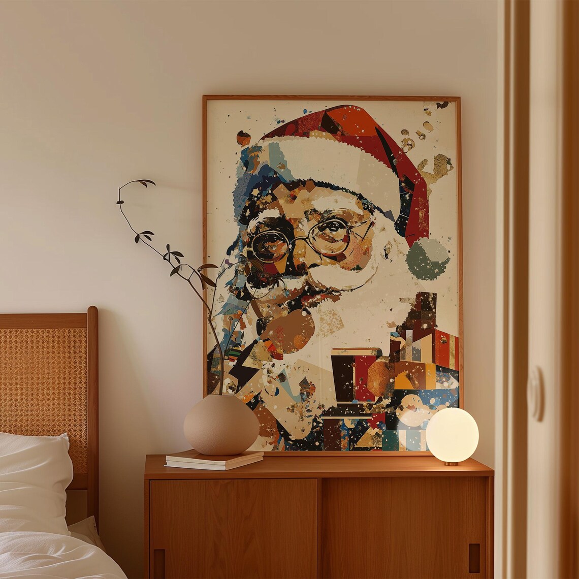 Vintage Santa Claus Collage Portrait Christmas Mixed Media Art Poster - Image 3