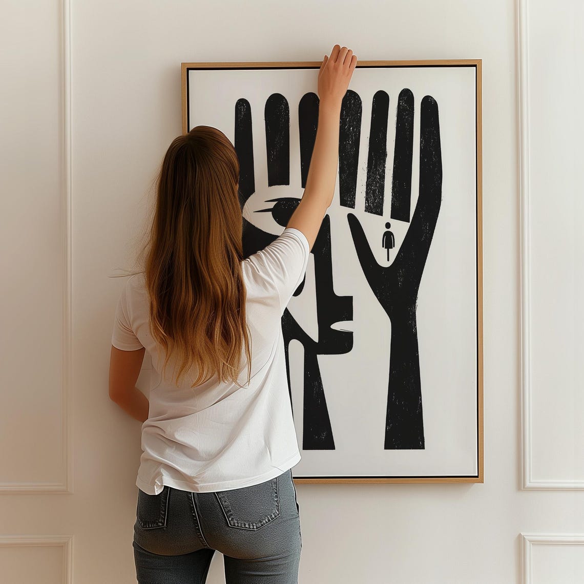 Hand Holding Eye Abstract Face Cubist Style Black White Poster - Image 2