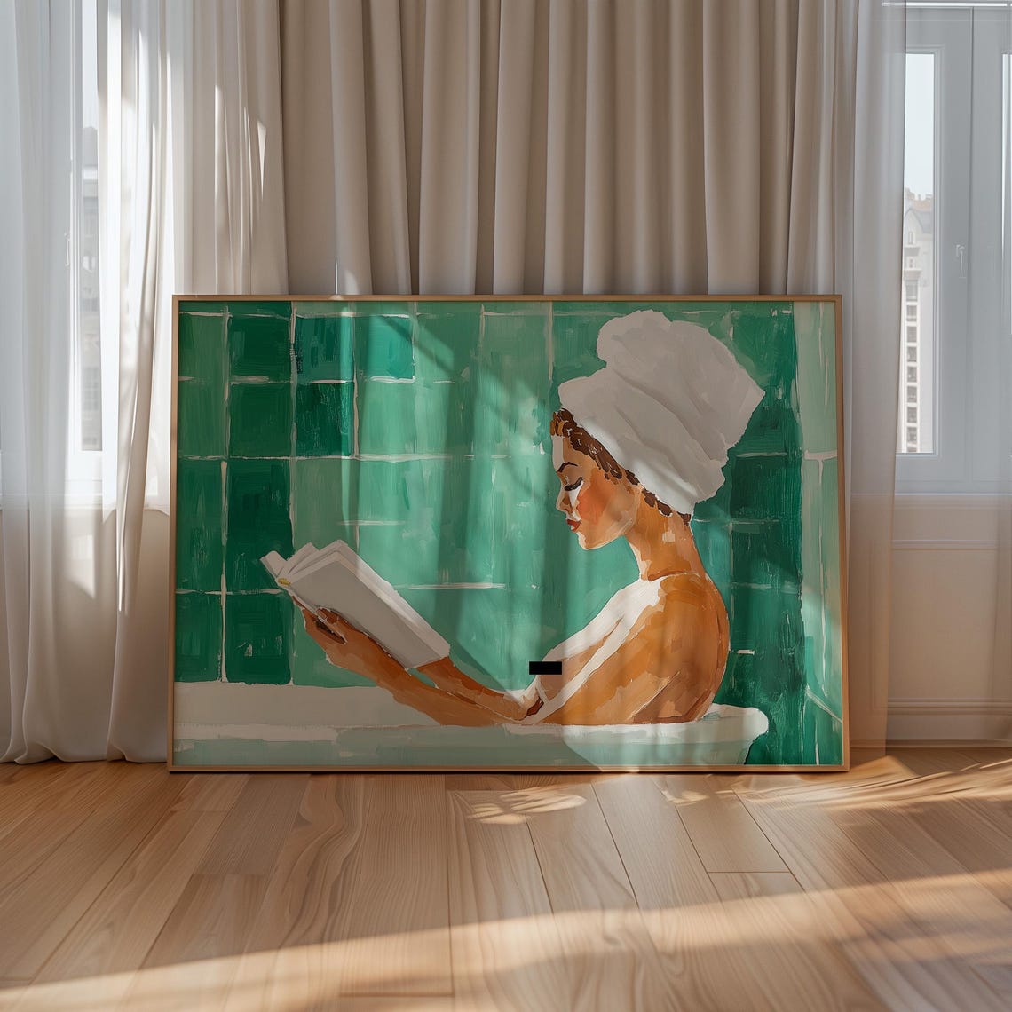Modern Woman In Bath Reading, Bathroom Art Print - Image 3