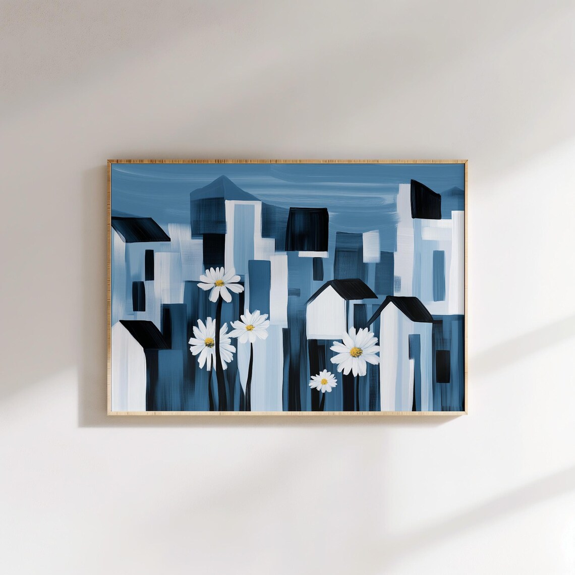 Modern Daisy City Wall Art, Abstract Floral Poster