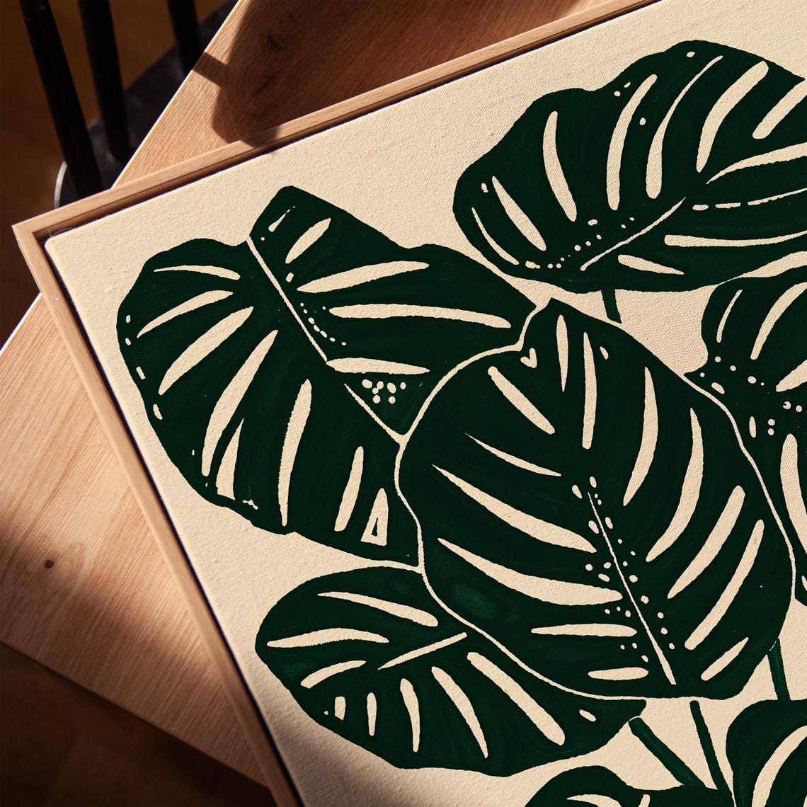 Monstera Leaves Botanical Black Cream Modern Leaf Minimal Poster - Image 4