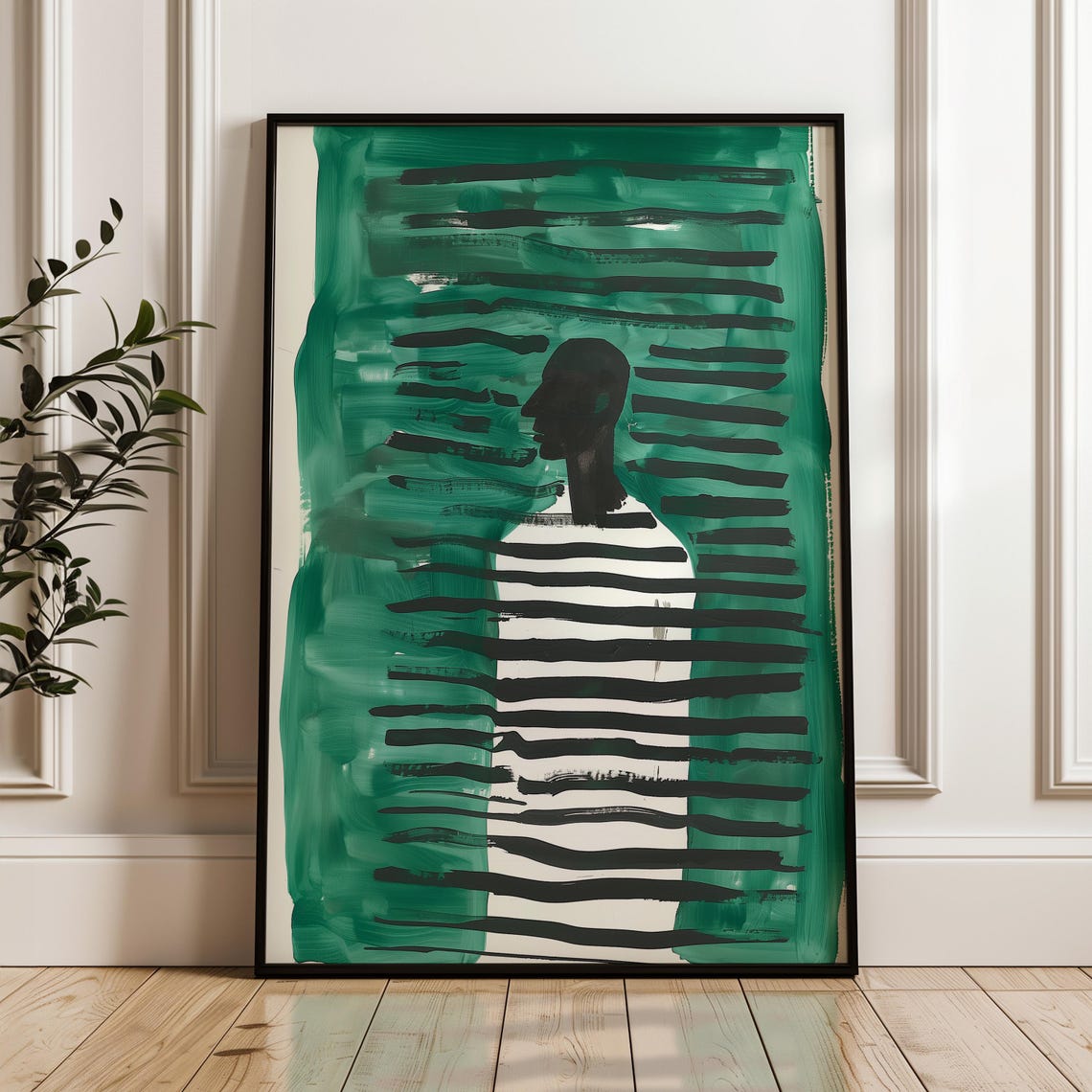 Emerald Green Abstract Profile Striped Dress Modern Figure Poster