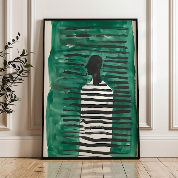 Abstract People Large Green Wall Art Contemporary Art Nordic Minimalist Living Room Wall Art Black Man Print