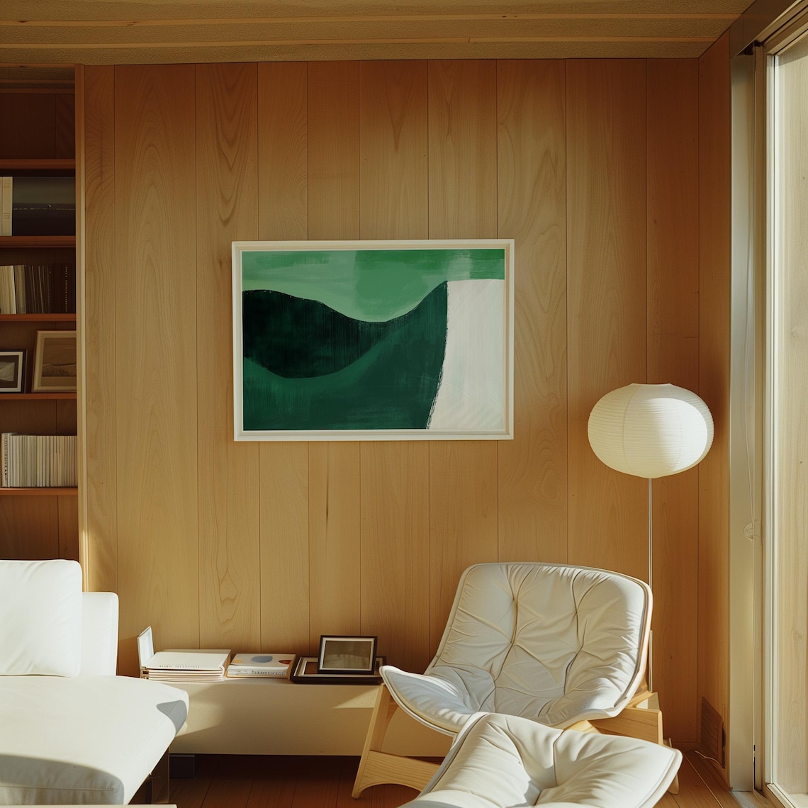 Minimalist Green Abstract Landscape, Rolling Hills - Image 2