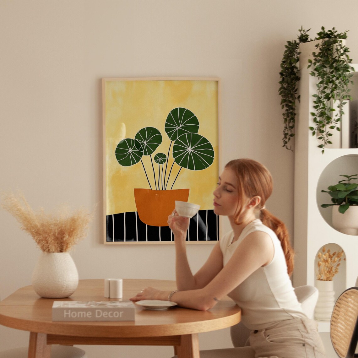 Minimalist Potted Plant Round Green Leaves Terracotta Pot Art Poster - Image 4