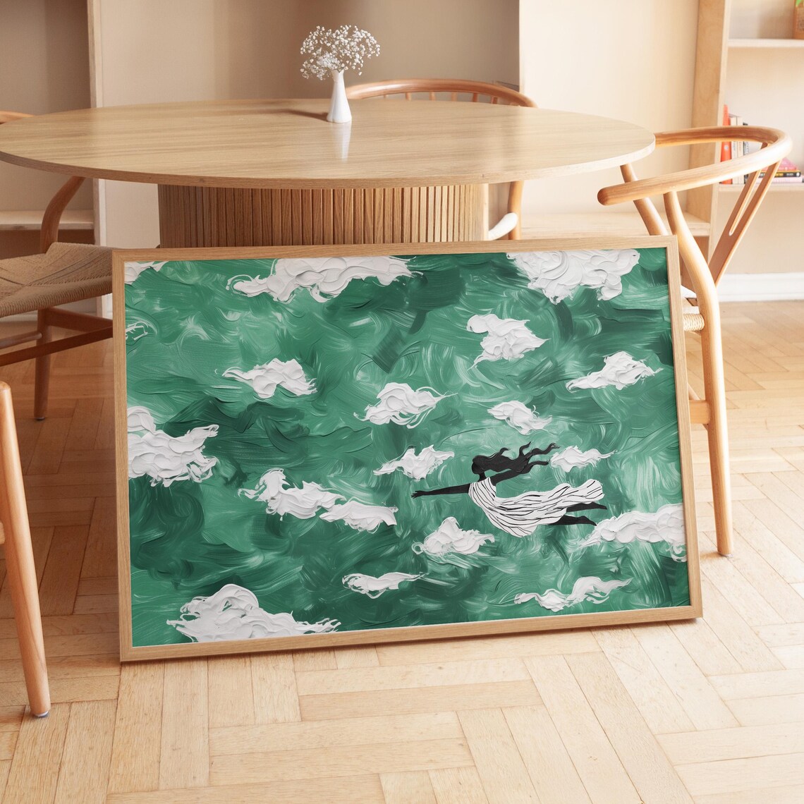Dreamy Floating Woman, Surrealist Art Print