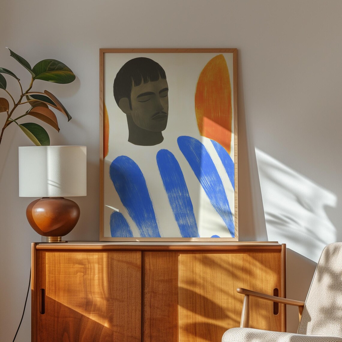 Modern Abstract Portrait Print Minimalist Face Art Blue And Orange Abstract Decor Wall Art Contemporary Boho Decor - Image 3