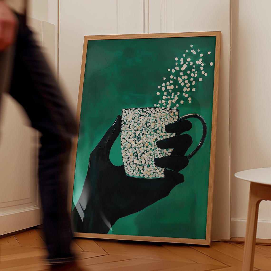 Modern Coffee Mug Wall Art Abstract Hand Holding Cup Painting Monochrome And Speckled Drink Print Cozy Minimalist Kitchen Decor - Image 4