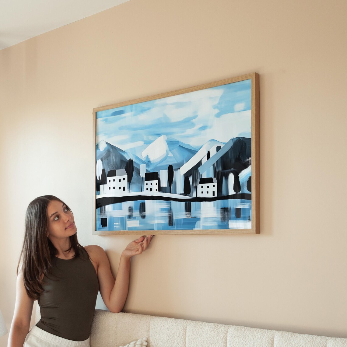 Modern Abstract Village Landscape, Minimalist Serene Art Print - Image 2