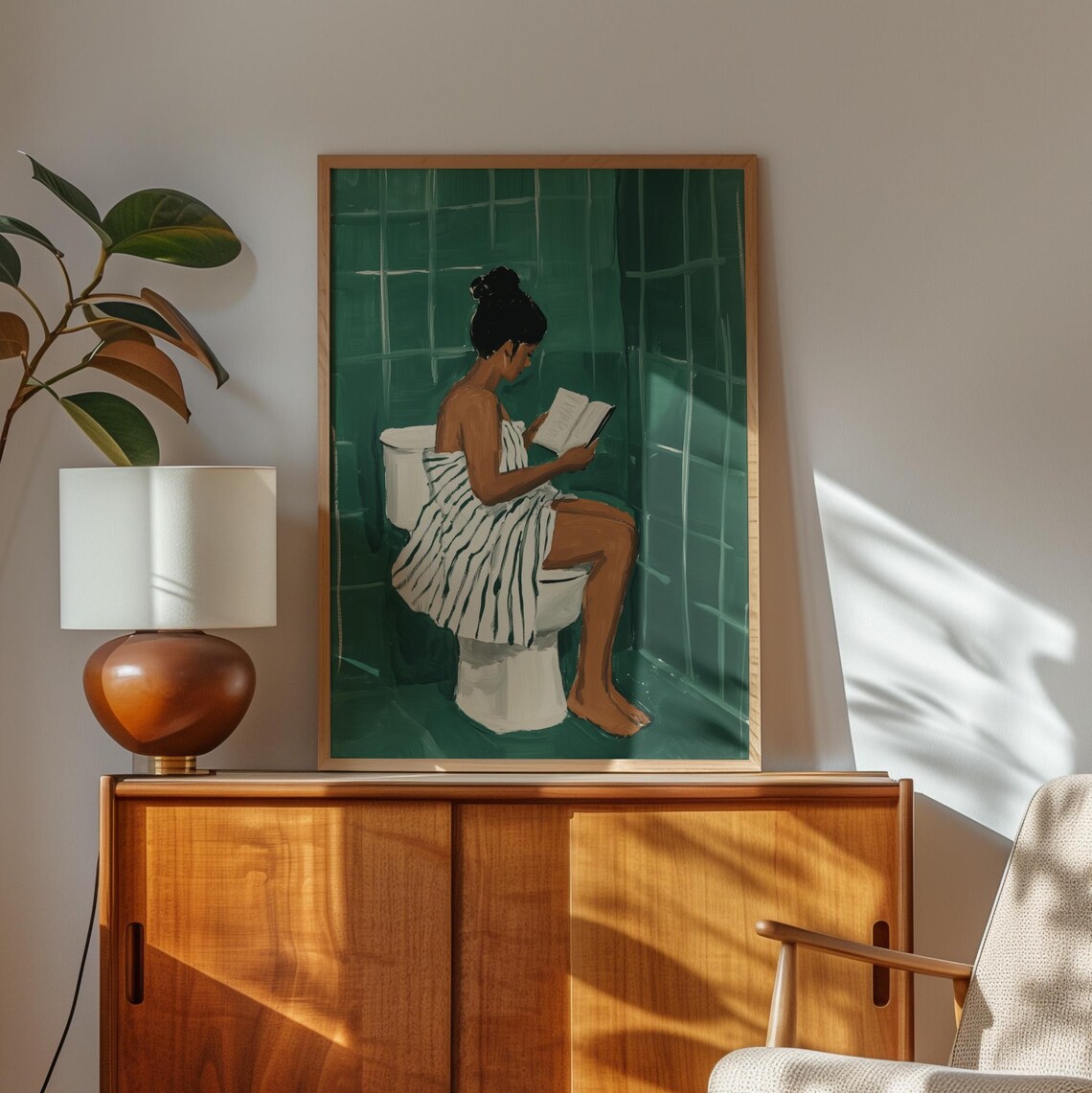 Minimalist Woman Reading, Bathroom Art Poster - Image 2