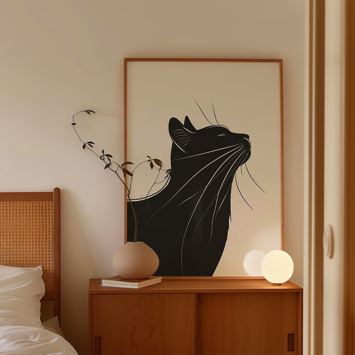 Minimalist Black Cat Silhouette Line Art Modern Feline Wall Art - Image 3