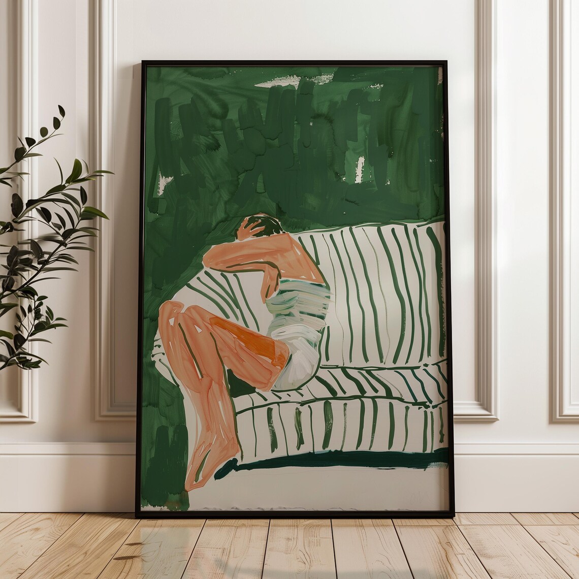 Emerald Green Abstract People, Minimalist Wall Art