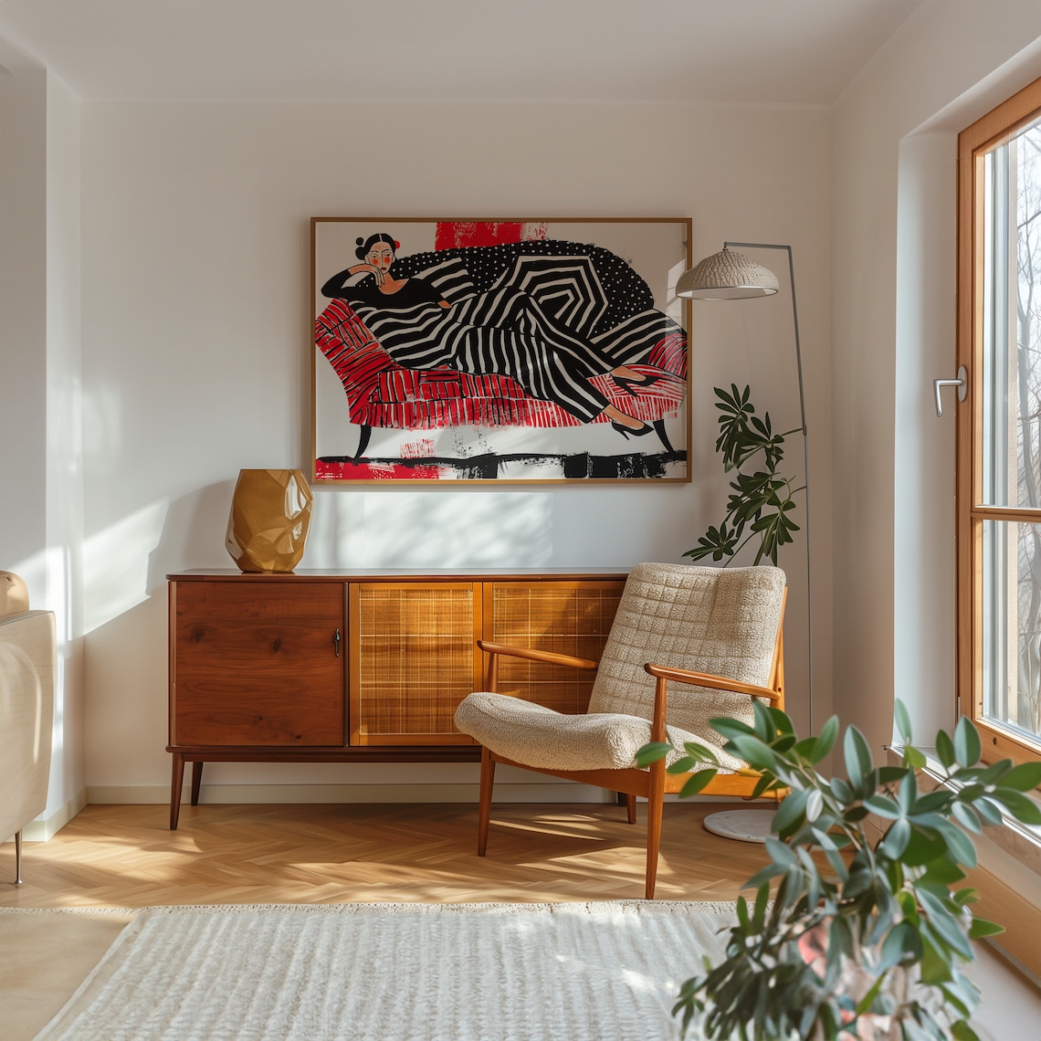 Bold Abstract Woman on Red Sofa, Wall Art Print - Image 2