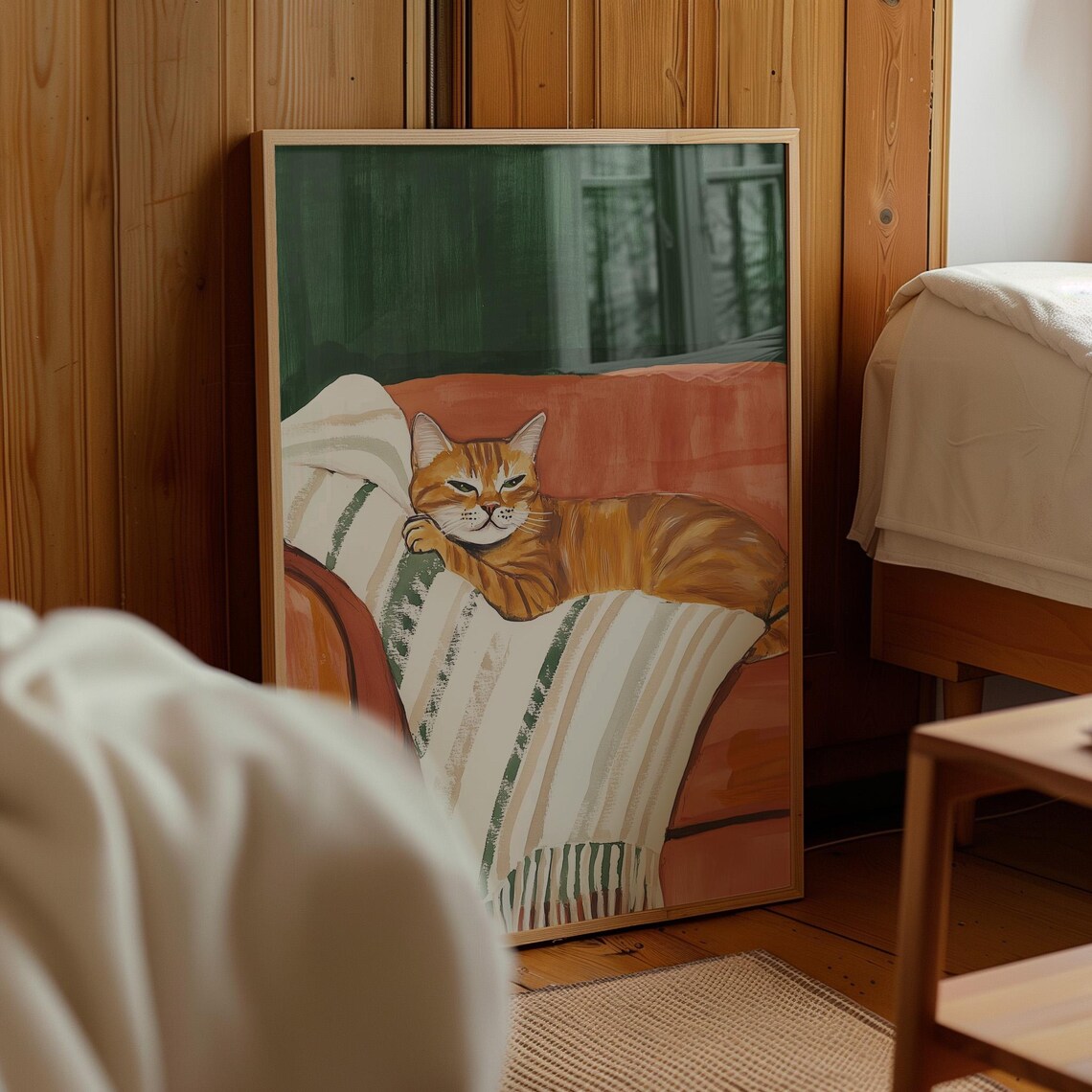 Cozy Warm Orange Tabby Cat Lounging On Sofa Illustration Poster - Image 3