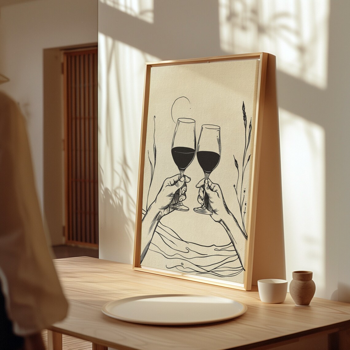 Wine Glasses Cheers Line Art Minimalist Kitchen Bar Decor Art Poster - Image 3