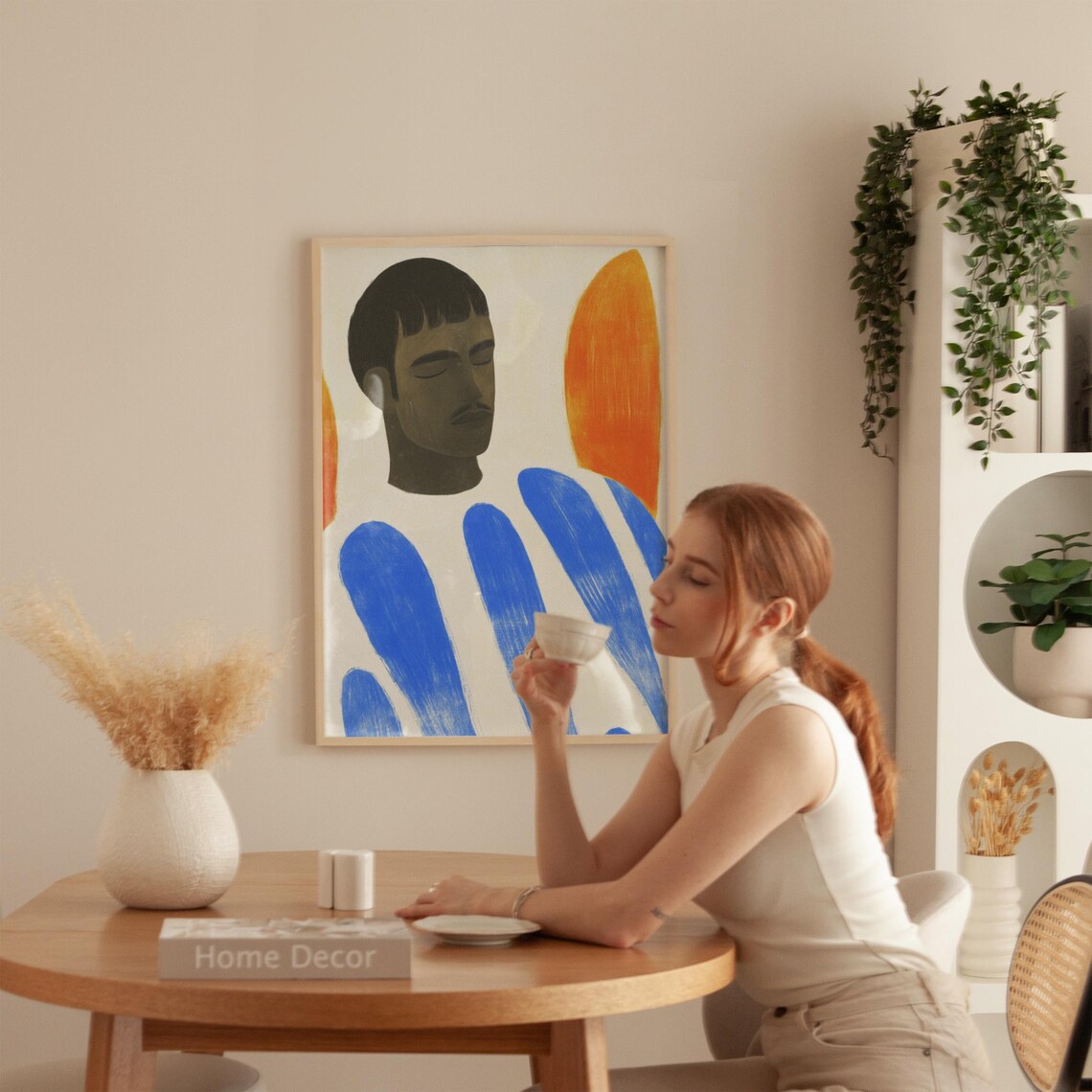 Modern Abstract Portrait Print Minimalist Face Art Blue And Orange Abstract Decor Wall Art Contemporary Boho Decor - Image 5