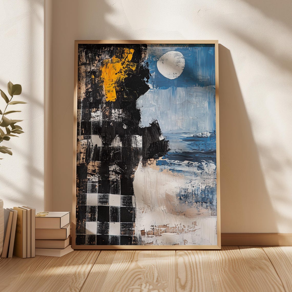 Abstract Moonlit Night Landscape Ocean Moon Gold Textured Poster