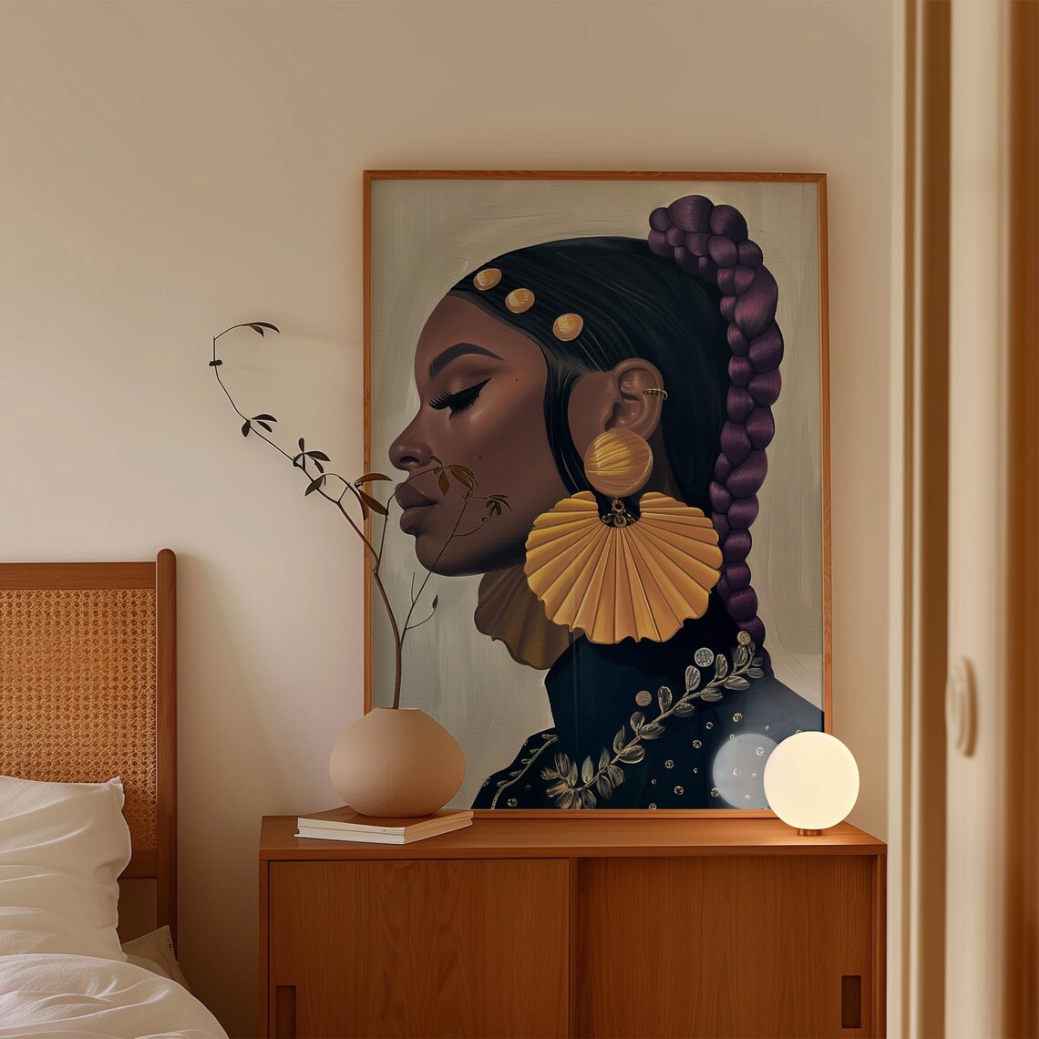 Elegant Black Woman Profile With Braids and Gold Jewelry Poster - Image 4