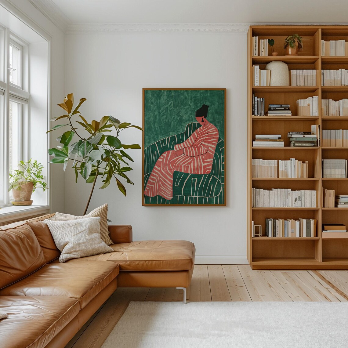 Green Pink Abstract People Print, Contemporary Minimalist - Image 2
