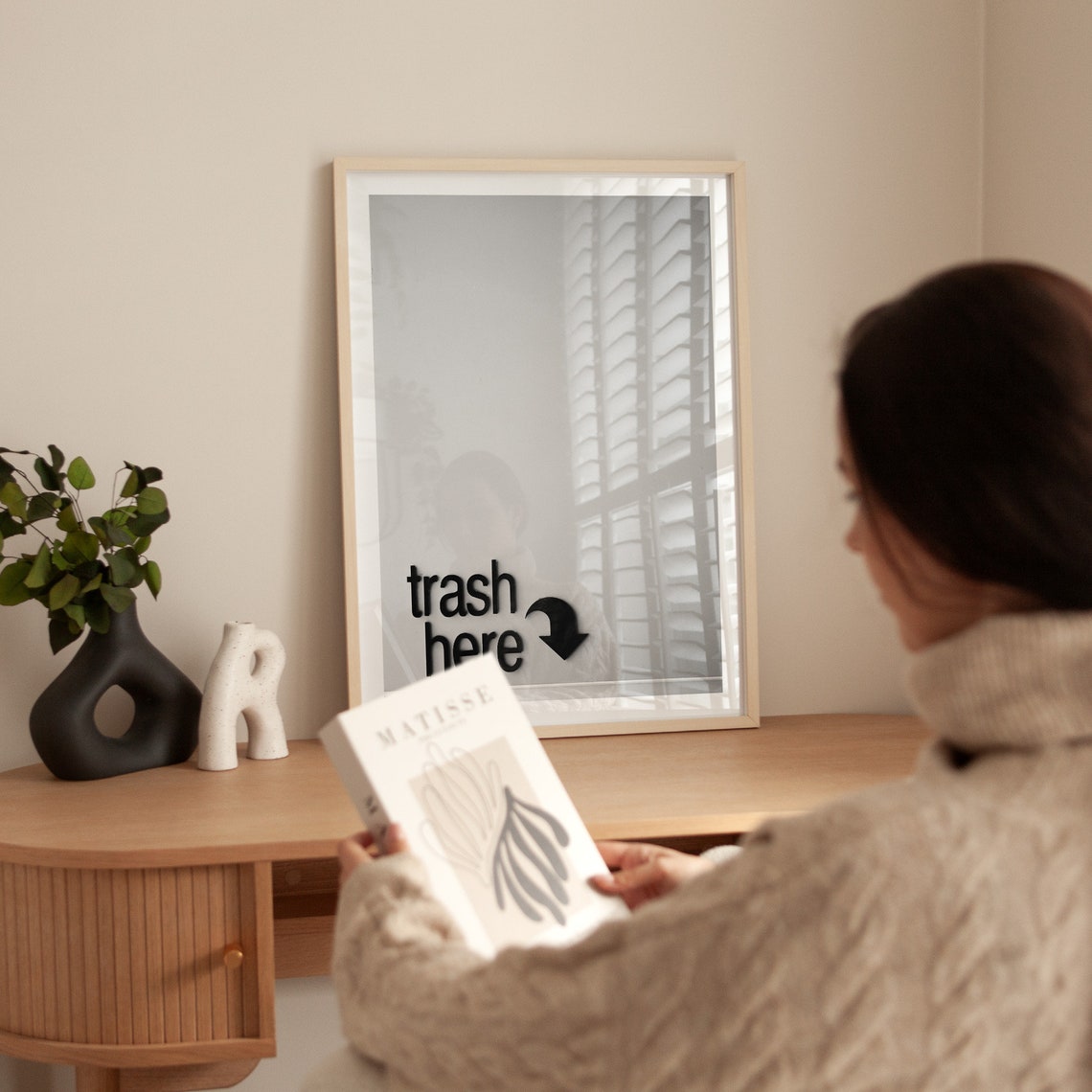 Minimalist Trash Here Arrow Sign Funny Modern Typography Decor Poster - Image 3