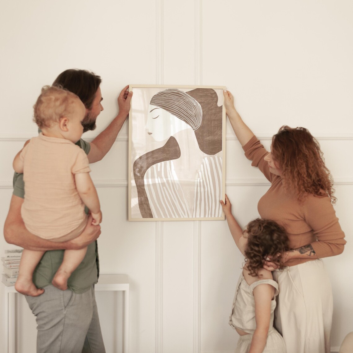 Minimalist Woman Profile In Beige And Taupe Abstract Portrait Wall Art - Image 3