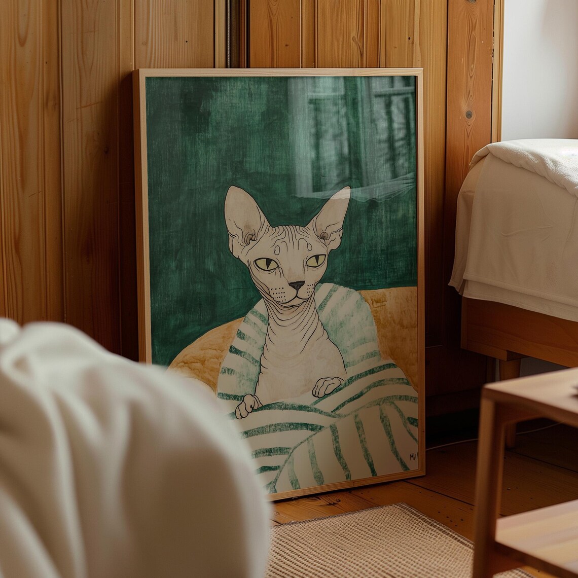 Sphynx Cat Portrait Watercolor Hairless Cat Emerald Green Pet Poster - Image 4