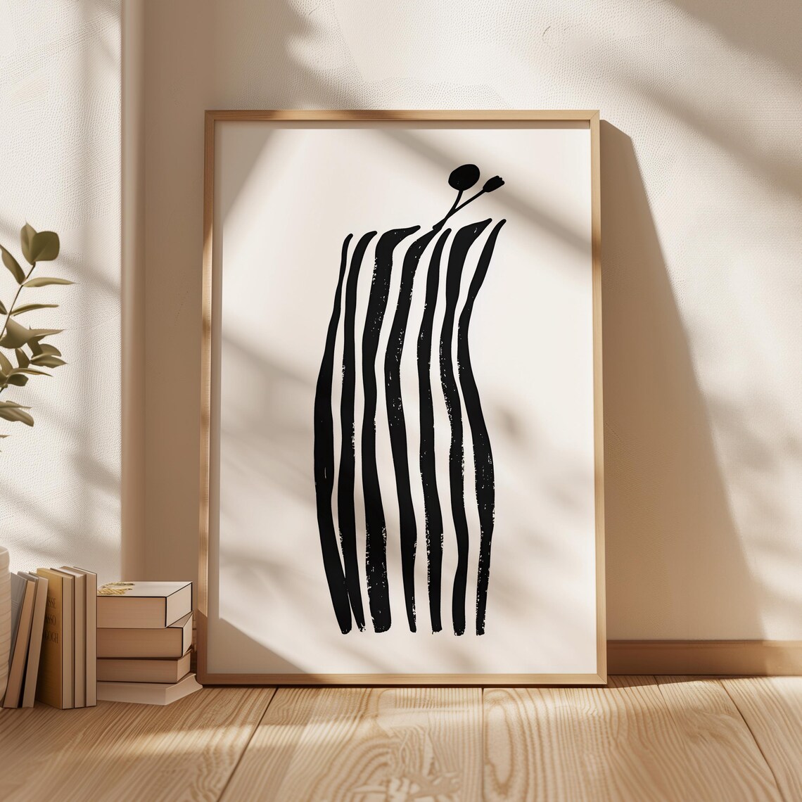 Abstract Black And White Flower, Minimalist Line Art - Image 2